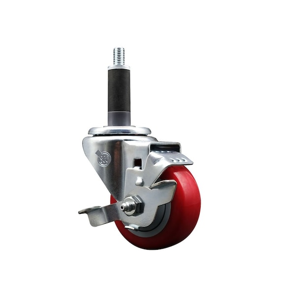 3'' Red Poly Swivel 1'' Expanding Stem Caster with Brake